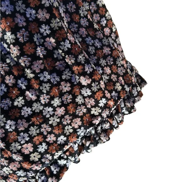 Madewell Burnout Velvet Charcoal Petite Blooms Tulip-Sleeve Ruffle Blouse Med - Picture 11 of 13